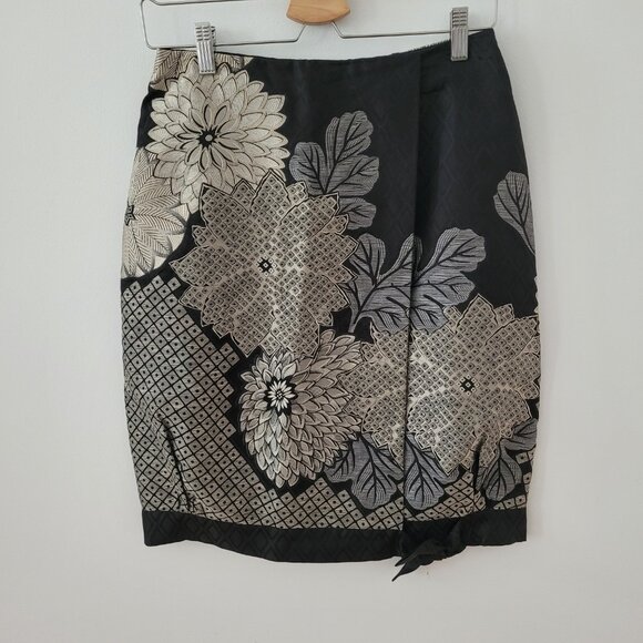 Floral Dries Van Noten Silk x Linen Faux Wraparound Skirt-Size 6 - Picture 1 of 10